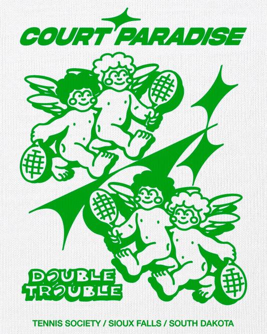 Court Paradise Double Trouble Tee — White/Green