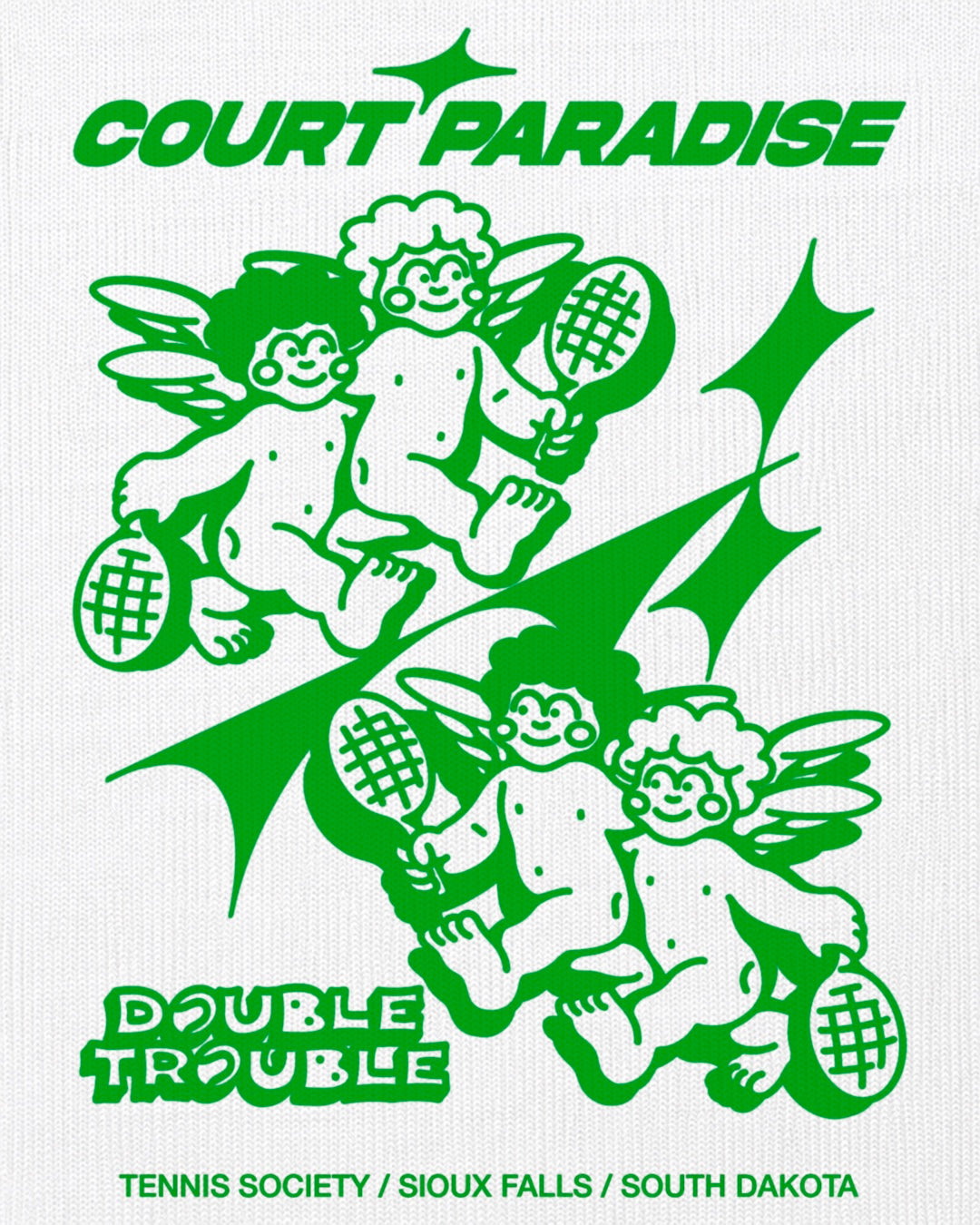 Court Paradise Double Trouble Tee — White/Green