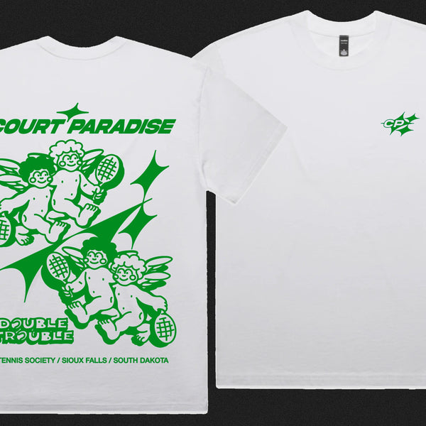 Court Paradise Double Trouble Tee — White/Green