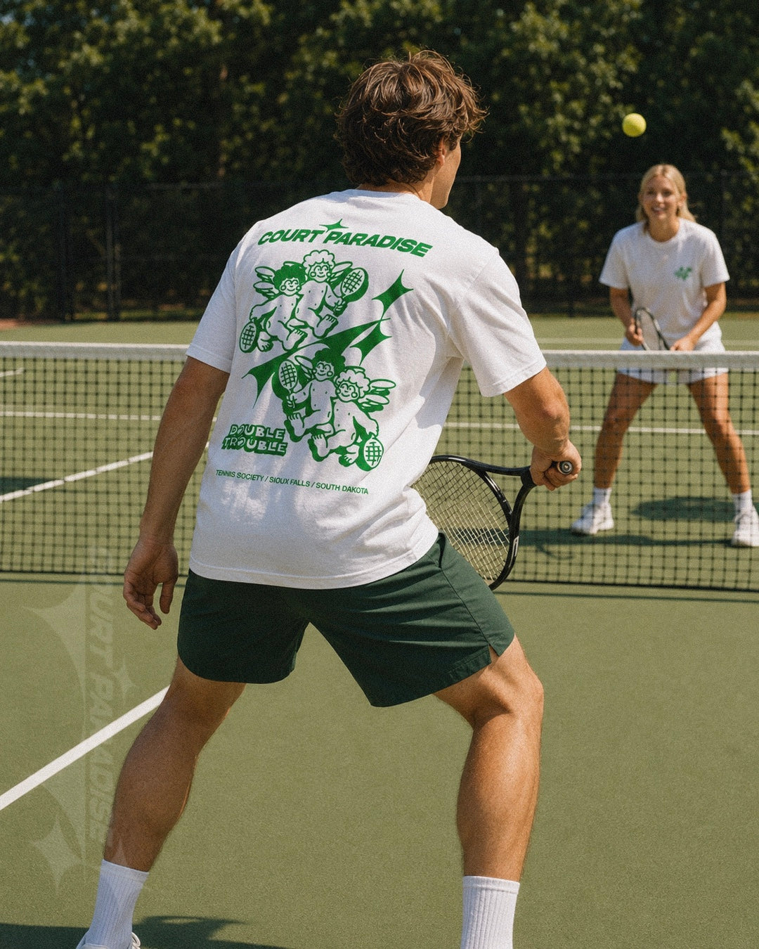 Court Paradise Double Trouble Tee — White/Green