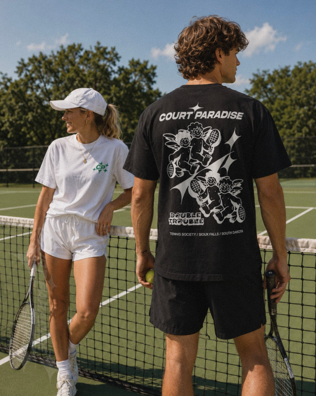 Court Paradise Double Trouble Tee — White/Green