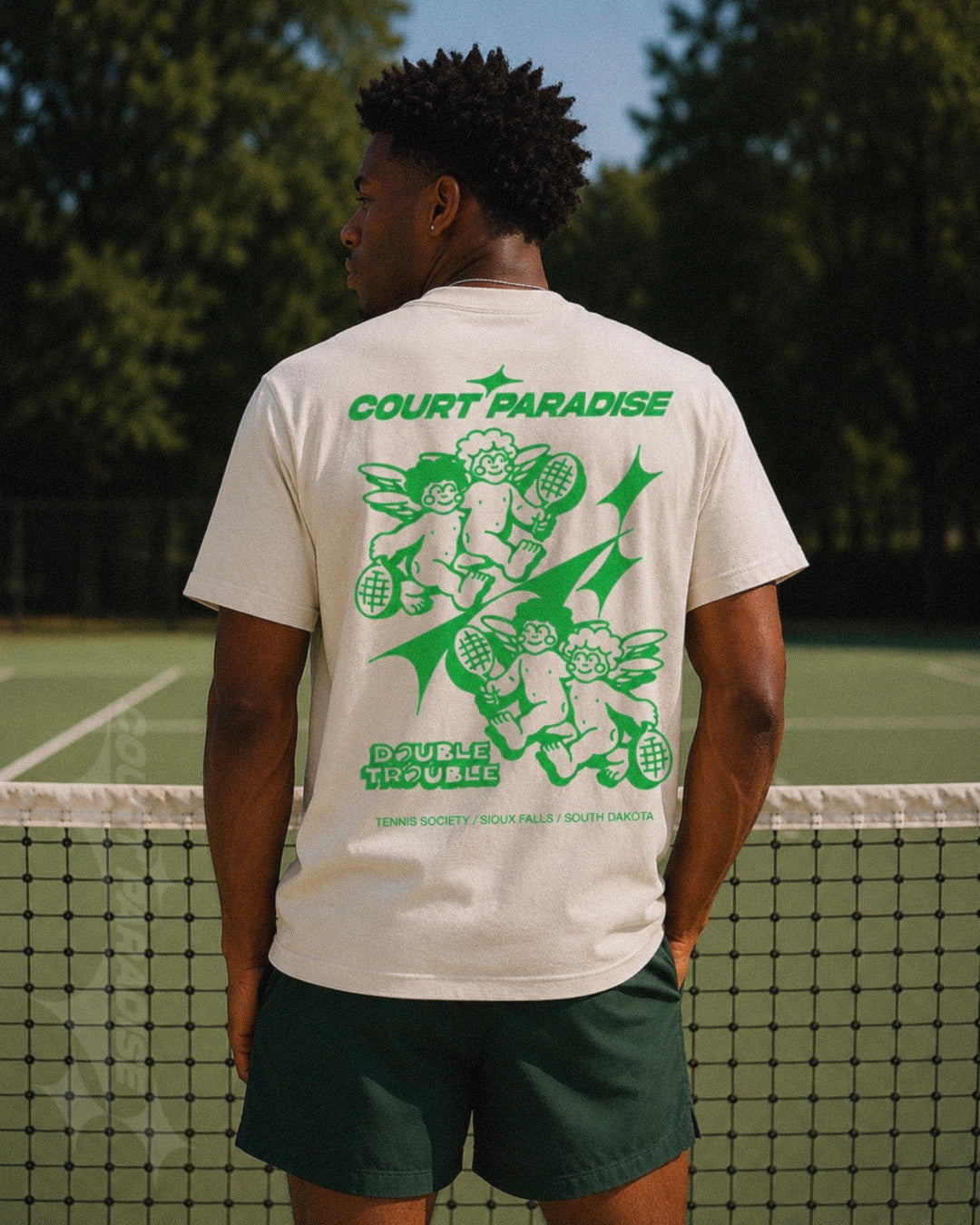Court Paradise Double Trouble Tee — Ecru/Green