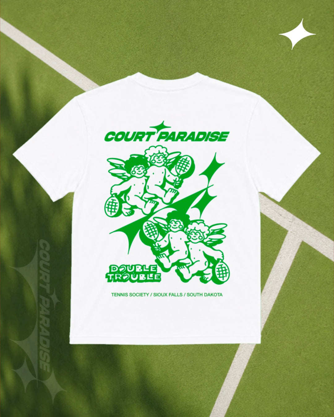 Court Paradise Double Trouble Tee — White/Green