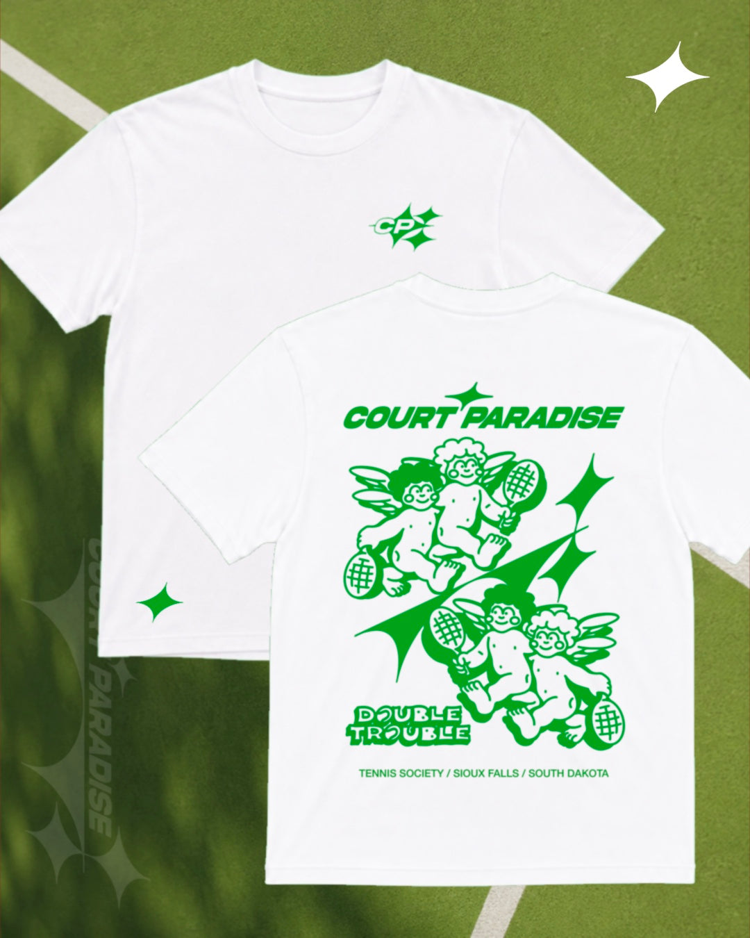 Court Paradise Double Trouble Tee — White/Green
