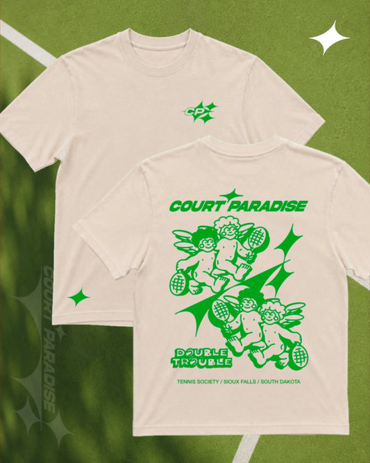 Court Paradise Double Trouble Tee — Ecru/Green