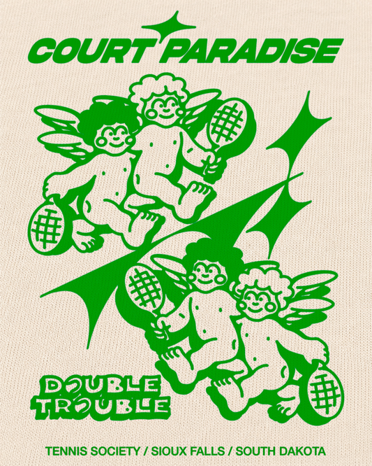 Court Paradise Double Trouble Tee — Ecru/Green
