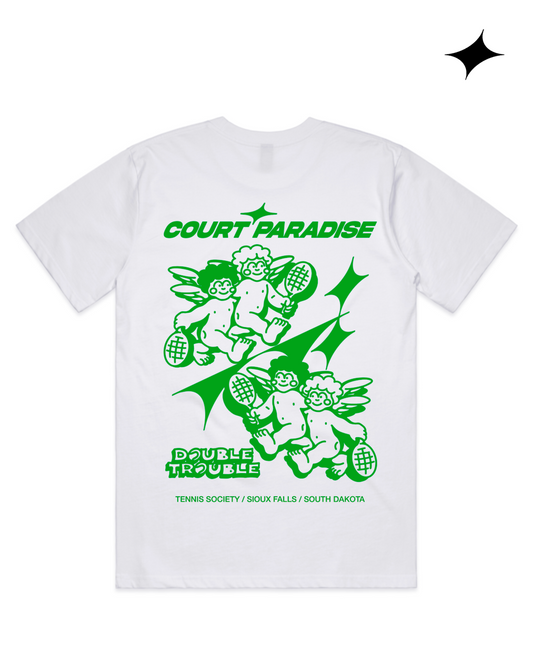 Court Paradise Double Trouble Tee — White/Green