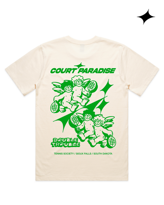 Court Paradise Double Trouble Tee — Ecru/Green